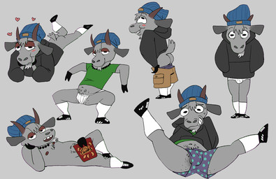 3d_effect anthro balls barely_visible_balls barely_visible_genitalia beanie beanie_only beard bedroom_eyes belly blush bodily_fluids body_hair bottomless bulge butt censored_genitalia censored_penis chest_tuft chips_(food) clothed clothing crotch_tuft darkened_balls darkened_genitalia embarrassed facial_hair filter floppy_ears food genitals goatee hand_in_pocket happy_trail hat hat_only headgear headgear_only headwear headwear_only heart_symbol hoodie hoodie_only hooves horizontal_pupils horn jacket jacket_only jewelry jockstrap kicking_legs male mostly_nude multiple_poses narrowed_eyes navel necklace nipples partially_clothed penis penis_poking_out penis_through_leghole pockets pose presenting presenting_bulge presenting_hindquarters pupils seductive sheepish_grin shirt shirt_only skinny skinny_male smile solo spread_legs spreading squiggle_mouth stretch_marks sweat sweatdrop topwear topwear_only tuft underwear underwear_down cseed bovid caprine goat mammal censored hi_res