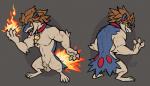 animal_genitalia anthro anthrofied balls biped collar digitigrade fire genitals hair male muscular muscular_anthro muscular_male sheath solo buyo_(artist) nintendo pokemon asbie fan_character generation_2_pokemon pokemon_(species) typhlosion