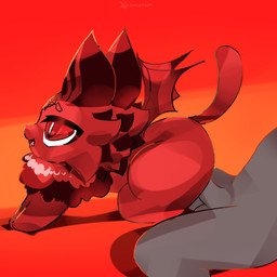 duo female feral from_behind_position fur male male/female multicolored_body multicolored_fur neck_tuft occult_symbol pentagram red_body red_eyes red_fur sex simple_background symbol tail thin_tail tuft two_tone_body two_tone_fur wings godforgiveme4 luci_(vtuber) human mammal 1:1 hi_res watermark