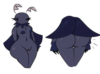 antennae_(anatomy) anthro areola breasts butt female front_view genitals grey_body navel nipples non-mammal_breasts non-mammal_navel non-mammal_nipples rear_view simple_background solo vulva white_background wide_hips wings anonymous_artist puppy_vonhabitat arthropod insect lepidopteran moth hi_res trans_(lore) trans_woman_(lore)