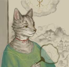 anthro castle clothed clothed_anthro clothed_male clothing cloud ears_up eyebrows fur green_eyes looking_forward male mountain shirt solo topwear reynard_goodfellow domestic_cat felid feline felis mammal