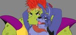 anthro duo fur green_body hair male male/male mohawk purple_body purple_fur red_hair shoulder_pads jayjay_(artist) five_nights_at_freddy's five_nights_at_freddy's:_security_breach scottgames steel_wool_studios fanmade_design_glamrock_bonnie glamrock_bonnie_(fnaf) montgomery_gator alligator alligatorid crocodilian lagomorph leporid mammal rabbit reptile scalie