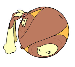 anthro belly belly_expansion big_belly bikini black_eyes body_inflation brown_body brown_ears clothing expansion eyebrows eyelashes female huge_belly hyper hyper_belly hyper_inflation immobile inflation navel pink_nose pink_sclera round_body side_view simple_background solo spherical_inflation sunken_head sunken_limbs swimwear tan_ears tan_eyebrows tight_clothing two-piece_swimsuit white_background yellow_bikini yellow_bikini_bottom yellow_bikini_top yellow_clothing yellow_swimwear incidental_(artist) nintendo pokemon generation_4_pokemon lagomorph leporid lopunny mammal pokemon_(species) rabbit 2026 colored digital_media_(artwork) flat_colors