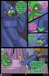 anthro avian bedroom bird comic dizzy drunk english_text female flaccid genitals group hi_res hiccuping magic male nude parrot penis roxythefoxy substance_intoxication text trio