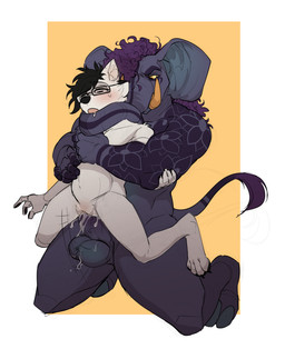 andromorph andromorph/male andromorph_penetrated anthro balls big_ears duo erection eyewear genitals glasses hair intersex intersex/male intersex_penetrated interspecies kneeling male male_penetrating male_penetrating_andromorph male_penetrating_intersex penetration penile penile_penetration penis penis_in_vagina proboscis_(anatomy) purple_hair rectangular_glasses sex sleeve_tattoo trunk_(anatomy) tusks vaginal vaginal_penetration vulva thatmuttmarie canid canine elephant elephantid mammal proboscidean hi_res