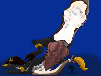 big_penis bodily_fluids cock_vore cum cum_covered duo female genital_fluids genitals huge_penis hyper hyper_genitalia hyper_penis licking_cum male male/female messy penetration penile penile_penetration penis raised_leg vore sajay mythology sajay_(sajay) yark_(twin_thinkers) dragon eastern_dragon flute_dragon mythological_creature mythological_scalie scalie hi_res