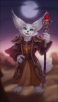 anthro detailed_background fur holding_object holding_staff looking_at_viewer open_mouth open_smile outside smile solo staff standing white_body white_fur milkwyvern blizzard_entertainment warcraft canid mammal vulpera 2021 artist_name digital_media_(artwork)