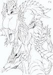 anthro bodily_fluids breasts butt cigarette digitigrade featureless_breasts female nude rear_view side_view smoking solo sweat blacksaw capcom monster_hunter fanged_wyvern lunagaron black_and_white hi_res monochrome