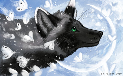 black_body black_fur black_nose detailed_background feral fur green_eyes grey_body grey_fur group flashw arthropod canid canine fox insect lepidopteran mammal moth red_fox silver_fox true_fox 2019 digital_media_(artwork) headshot_portrait portrait