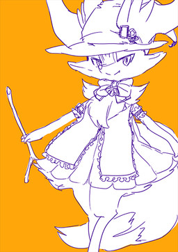 accessory ambiguous_anthro ambiguous_gender anthro biped bow_ribbon clothing digitigrade dipstick_tail dress fluffy frilly frilly_clothing furgonomic_hat furgonomic_headwear furgonomics hair_accessory hat headgear headwear holding_object holding_stick looking_at_viewer markings orange_background simple_background smile snout solo standing stick tail tail_markings witch_hat tattanbu nintendo pokemon braixen canid generation_6_pokemon mammal pokemon_(species) digital_drawing_(artwork) digital_media_(artwork) japanese_description line_art portrait three-quarter_portrait translated_description