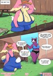 amanda_(goopyarts) anthro aromatisse audino big_breasts breasts clothed clothing comic dialogue english_text female feral generation_5_pokemon generation_6_pokemon goopyarts hi_res huge_breasts hyper hyper_breasts nintendo overalls pink_body pokemon pokemon_(species) raina_(goopyarts) slightly_chubby text thick_thighs wide_hips