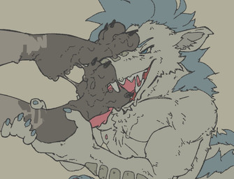 3_toes ambiguous_gender anthro blue_body blue_eyes blue_fur blue_hair bodily_fluids claws drooling feet finger_claws foot_grab foot_lick foot_on_face fur grey_body grey_fur hair leg_markings licking long_tongue male male/ambiguous markings muscular muscular_anthro muscular_male saliva saliva_on_foot simple_background socks_(marking) toe_claws toes tongue tongue_out white_background oeua ambiguous_species canid canine mammal 2026