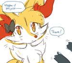 2016 accessory anthro black_body black_fur blush bow_ribbon braixen dewott duo ear_tuft eli_(fiddleafox) english_text female fiddleafox fur generation_5_pokemon generation_6_pokemon hair_accessory hair_bow hair_ribbon low_res male nico_(fiddleafox) nintendo orange_body orange_fur pokemon pokemon_(species) ribbons simple_background speech_bubble text tuft white_background white_body white_fur yellow_eyes