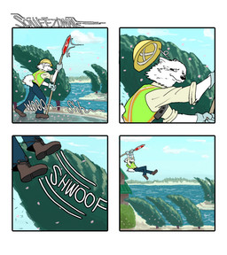 4_panel_comic anthro armor building clothed clothed_anthro clothed_male clothing fully_clothed fully_clothed_anthro fully_clothed_male fur gloves handwear hard_hat headgear helmet holding_object male midair outside plant safety_vest solo stop_sign tail topwear tree vest walking water white_body white_fur wind hieronymusjohnson squeez_(hieronymusjohnson) canid canine canis domestic_dog mammal nordic_sled_dog samoyed spitz 2025 aliasing binary_drawing comic digital_drawing_(artwork) digital_media_(artwork) hi_res