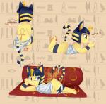 ankh anthro arabic bad_arabic bare_back biped blue_hair broken_arabic egyptian female fur hair hand_on_hip hieroglyphics kneeling short_stack sitting solo tattoo text uraeus yellow_body yellow_fur cats-cafe animal_crossing nintendo ankha_(animal_crossing) domestic_cat felid feline felis mammal absurd_res arabic_text hi_res translated