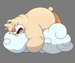 anthro bottomwear clothing cloud eyes_closed hug lying male overweight overweight_male pants pink_nose simple_background sleeping solo runxforest breeze_in_the_clouds pile_(breeze_in_the_clouds) american_black_bear bear black_bear kermode_bear mammal ursine 2021