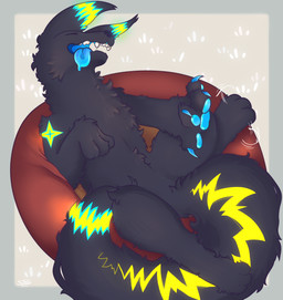 black_body black_fur bodily_fluids claws drooling eyes_closed fangs feral fluffy fluffy_tail fur glowing glowing_markings glowing_pawpads glowing_tongue lying male markings nude on_back open_mouth pawpads paws saliva simple_background sleeping solo tail teeth tongue tongue_out twitching cactie nintendo pokemon spike_lightning canid canine eeveelution generation_2_pokemon mammal pokemon_(species) umbreon absurd_res digital_media_(artwork) hi_res
