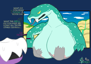 ambiguous_gender angry anthro big_breasts border breasts detailed_background dialogue duo fangs female huge_breasts nipple_tape pasties tape teal_body teeth text transparent_border snapps savak kobold reptile scalie snake aliasing alpha_channel digital_media_(artwork) english_text signature