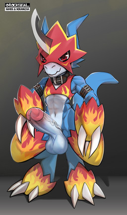 abs anthro armor athletic athletic_anthro athletic_male balls big_penis blue_body bodily_fluids clothed clothing collar crop_top cum cum_drip digitigrade dripping erection genital_fluids genitals headgear helmet humanoid_genitalia humanoid_penis looking_at_viewer male midriff navel penile penis precum raised_arm red_eyes shirt simple_background solo tail topwear vein veiny_penis white_background namog orockseal bandai_namco digimon mythology digimon_(species) dragon flamedramon mythological_creature mythological_scalie scalie 2025 digital_drawing_(artwork) digital_media_(artwork) hi_res