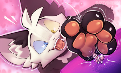 ambiguous/ambiguous ambiguous_gender black_body black_fur claws duo female fur handpaw heterochromia macro micro open_mouth orange_body orange_fur paws dizzymilky dizzy_(dizzymilky) domestic_cat felid feline felis mammal absurd_res digital_media_(artwork) hi_res