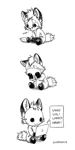 ambiguous_gender anthro biped computer electronics fur inner_ear_fluff laptop mask pawpads sigh solo tail tuft uwu silverfox5213 silverfox5213_(character) canid canine fox mammal 2024 comic hi_res monochrome