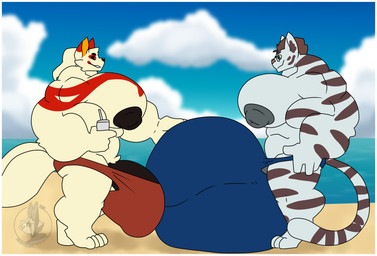 anthro balls beach big_balls big_bulge big_muscles big_pecs big_penis bulge clothing cloud container cup day duo eyewear genitals glasses huge_balls huge_bulge huge_muscles huge_pecs huge_penis hyper hyper_balls hyper_bulge hyper_genitalia hyper_muscles hyper_pecs hyper_penis looking_at_another male male/male muscular nipples pecs penis sea seaside sky smile swimwear underwear water kokoro-doll caleb_(infinitepower200) matlock99_(character) felid mammal pantherine tiger