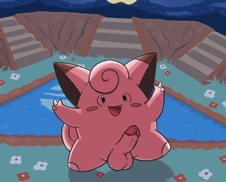 balls big_ears blush blush_stickers claw_fingers detailed_background dipstick_ears ear_markings erection featureless_feet feet flower front_view genitals glistening glistening_eyes humanoid_genitalia humanoid_penis looking_at_viewer male markings moon multicolored_ears night open_mouth open_smile penis plant pond raised_leg reflection sky smile snaggle_tooth solo star starry_sky water water_reflection mincheeto nintendo pokemon clefairy generation_1_pokemon pokemon_(species) 2020 full-length_portrait hi_res portrait