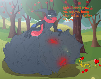 abdominal_bulge belly_rub blush blush_lines bodily_fluids churn curled_up drooling duo feral hand_on_belly heart_symbol laying_on_another lying male male_pred male_prey muffled on_front predator/prey prey_outline pseudo_clothing pseudo_scarf saliva size_difference smaller_pred soft_vore squirming tight_belly tongue tongue_out tongue_scarf vore willing_prey conditional_dnp samagthrav2 nintendo pokemon fossil_pokemon generation_6_pokemon greninja pokemon_(species) tyrantrum hi_res