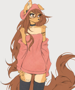 anthro arm_tuft bangs biped breasts clothed clothed_anthro clothed_female clothing countershade_torso countershading eyelashes female fingers freckled_ears freckled_face freckled_shoulders freckles fur hair hat headgear headwear long_eyelashes piercing shoulder_tuft simple_background solo speckle_freckles tail tattoo tuft tinygaypirate apogee_(tinygaypirate) canid canine canis domestic_dog mammal 2026 absurd_res digital_drawing_(artwork) digital_media_(artwork) hi_res