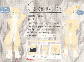 anthro blue_eyes butt digitigrade embarrassed fur looking_away male nude paws shocked solo standing tan_body tan_fur text white_body white_fur taytaytaylor domestic_cat felid feline felis mammal english_text hi_res model_sheet