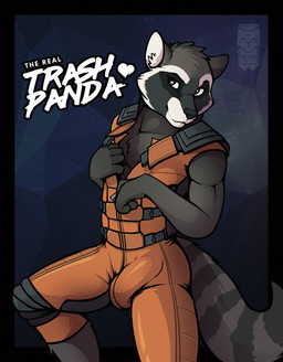 anthro athletic athletic_male black_body black_fur black_nose bottomwear brown_eyes bulge cheek_tuft clothed clothed_male clothing facial_markings facial_tuft fur head_markings head_tuft heart_symbol inner_ear_fluff jumpsuit knee_pads looking_at_viewer male male_anthro markings mask_(marking) opening_jumpsuit pants solo star striped_markings striped_tail stripes tail tail_markings text tuft white_body white_fur white_inner_ear_fluff d3mo guardians_of_the_galaxy marvel rocket_raccoon mammal procyonid raccoon 2017 artist_name dated english_text hi_res signature