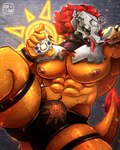 anthro bulge butt looking_at_viewer male muscular pecs solo tongue kadahat bandai_namco digimon digimon_(species) lizard reptile scalie wargreymon 4:5 hi_res