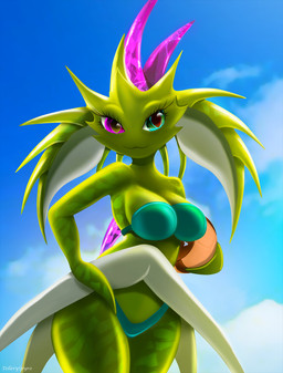 anthro ball big_breasts blue_eyes breasts clothing crystal day female heterochromia light long_ears looking_at_viewer pose purple_eyes sky smile solo sunlight swimwear volleyball_(ball) telleryspyro heralds_of_the_avirentes arteya psionic_ahnor_(heralds_of_the_avirentes) 2026 digital_media_(artwork) hi_res