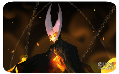 ambiguous_gender anthro chain corruption cracks detailed_background glowing orange_eyes simple_eyes smoke solo ittziofficial hollow_knight_(franchise) team_cherry hollow_knight_(character) the_infection_(hollow_knight) arthropod infected_(species) insect vessel_(species) 2021 absurd_res hi_res signature