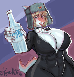 5_fingers abs abstract_background alcohol anthro bedroom_eyes beverage big_breasts black_bodysuit black_choker black_clothing black_jewelry black_necklace black_skinsuit blonde_hair bodysuit bone_frill breasts choker claws cleavage clothed clothing curvy_figure female finger_claws fingers freckled_breasts freckled_face freckles frill_(anatomy) hair hat headgear headwear holding_object huge_breasts huge_hips huge_thighs jewelry long_tail looking_at_viewer multicolored_body multicolored_scales narrowed_eyes necklace orange_body orange_scales scales seductive sharp_teeth short_hair skinsuit snout solo spiked_tail spikes spikes_(anatomy) tail teal_eyes teeth text thick_thighs tight_clothing tongue tongue_out two_tone_body two_tone_scales ushanka vodka voluptuous voluptuous_anthro voluptuous_female white_body white_scales wide_hipped_anthro wide_hipped_female wide_hips kenonsfw absolut_vodka cavemanon_studios goodbye_volcano_high ko_op_(game_developer) pernod_ricard snoot_game naomi_(gvh) dinosaur hadrosaurid ornithischian ornithopod parasaurolophus prehistoric_species reptile scalie 2025 absurd_res artist_name digital_drawing_(artwork) digital_media_(artwork) english_text hi_res watermark