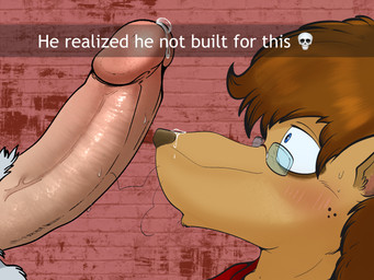 anthro blush bodily_fluids cum cum_on_face emoji erection eyewear genital_fluids genital_focus genitals glasses imminent_oral leaking_precum male male/male nervous nervous_sweat penis penis_awe penis_focus pink_penis precum pubes snapchat_caption sweat sweaty_genitalia text wearing_glasses whiskers wide_eyed illegaleel snapchat mallorie_(illegaleel) unknown_species english_text hi_res