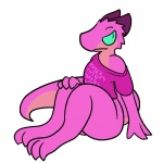 anthro barefoot biped blue_eyes bottomless clothed clothing feet female hindpaw paws simple_background sitting solo thick_thighs trout_(artist) spaffy kobold reptile scalie 1:1 2016 aliasing digital_media_(artwork)