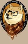 alternative_fashion ambiguous_gender black_nose brown_eyes eyewear fur glasses hipster looking_at_viewer scarf simple_background solo tan_body tan_fur text vintage lookhuman dogelore doge canid canine canis domestic_dog mammal shiba_inu spitz meme