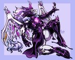 anthro biped blue_background breasts collar female horn purple_collar purple_eyes purple_horn simple_background solo tail wings candy.yeen mythology dragon mythological_creature mythological_scalie scalie 2021 absurd_res hi_res