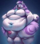 animal_genitalia anthro balls belly belly_overhang belly_scales big_balls big_belly big_butt butt chubby_cheeks facial_piercing genitals male moobs morbidly_obese morbidly_obese_anthro morbidly_obese_male multicolored_body navel nose_piercing nose_ring obese obese_anthro obese_male overweight overweight_anthro overweight_male piercing ring_piercing scales sheath solo tail thick_thighs tongue tongue_out yumelle azzy_(xenonwolf) canid canine mammal