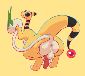 anal anal_vore anus balls big_butt butt duo genitals male penis rear_view simple_background vore yellow_background yellow_body mienvian nintendo pokemon ampharos generation_2_pokemon pokemon_(species) smeargle 2026 hi_res