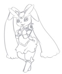 anthro big_ears female moon scepter solo oriondreams nintendo pokemon sailor_moon_(series) sailor_senshi generation_4_pokemon lagomorph lopunny mammal pokemon_(species) monochrome sketch