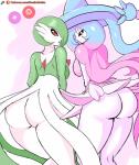 2019 big_butt bottomless butt clothed clothing desiredelta duo female gardevoir generation_3_pokemon generation_8_pokemon hair hat hatterene headgear headwear hi_res long_hair looking_at_viewer looking_back nintendo not_furry pokemon pokemon_(species) pose presenting presenting_hindquarters pseudo_hair rear_view red_eyes side_by_side smile take_your_pick text url