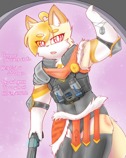 anthro armor bite_mark blonde_hair breastplate clothing gun hair handgun holding_gun holding_object holding_ranged_weapon holding_weapon legwear leotard male narrowed_eyes open_mouth pauldron ranged_weapon red_eyes solo tail text thigh_highs weapon tasticstarlight talia_(tasticstarlight) domestic_cat felid feline felis mammal 4:5 english_text hi_res