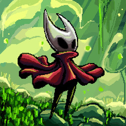2_horns ambiguous_gender biped black_body black_eyes cloak clothing grass horn outside plant red_cloak red_clothing solo standing araranguiz hollow_knight:_silksong hollow_knight_(franchise) team_cherry hornet_(hollow_knight) arthropod 1:1 2025 digital_media_(artwork) low_res pixel_(artwork) female_(lore)