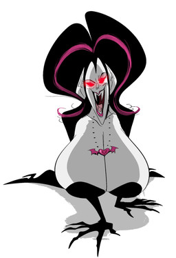 5_fingers all_fours areola big_areola big_breasts big_hair big_nipples black_areola black_clothing black_eyebrows black_hair black_nipples breasts cleavage clothed clothing dark_areola dark_nipples empty_eyes eyebrows eyelashes fangs female fingers fluffy fluffy_hair footwear front_view glistening glistening_jewelry glistening_lips gloves glowing glowing_eyes hair handwear hanging_breasts heart_necklace heart_symbol high_heels highlights_(coloring) huge_areola huge_breasts huge_nipples humanoid_face humanoid_hands humanoid_nose humanoid_pointy_ears jewelry lips lipstick long_hair looking_at_viewer looking_forward makeup mature_female mature_humanoid monotone_breasts monotone_clothing monotone_face multicolored_hair necklace nipples not_furry open_mouth open_smile pink_hair pink_heart pink_highlights pink_lips pink_lipstick pink_tongue pointy_ears red_eyes shadow sharp_fangs sharp_teeth shoes simple_background smile solo teeth tongue two_tone_hair wavy_hair white_background white_breasts white_face white_nose slb geraldine_ruthmillen humanoid vampire full-length_portrait hi_res portrait
