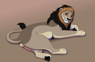 4_toes animal_genitalia animal_penis anus balls demonstration feet feline_genitalia feline_penis feral fluffy fur genitals grey_body lion_penis lying male mane multicolored_body multicolored_fur on_side paws penis smile smiling_at_viewer solo spiked_penis spikes spikes_(anatomy) tail tail_anus tail_tuft toes tuft miuyki disney the_lion_king fan_character felid feline lion mammal pantherine absurd_res digital_drawing_(artwork) digital_media_(artwork) hi_res shaded