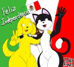 anthro black_body duo female long_tail male male/female mexico nude nude_anthro tail text yellow_body tobydraws4 felix_(tobydraws4) tobby_(tobydraws4) canid canine canis domestic_cat domestic_dog felid feline felis mammal hi_res spanish_text