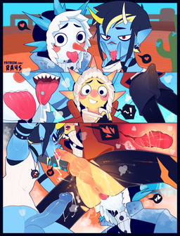 2_horns 3_panel_comic 5_fingers armband balls black_bottomwear black_clothing black_eyebrows black_gloves black_hair black_handwear black_pants blue_body blue_clothing blue_jacket blue_topwear bodily_fluids bottomless bottomless_humanoid bottomless_male bottomwear bulge cactus clothed clothing collar cum cum_in_mouth cum_inside cum_string detailed_bulge ear_piercing erection exclamation_point eyebrows fellatio fingerless_gloves fingers foreskin genital_fluids genital_outline genitals gloves group hair half-closed_eyes handwear heart_symbol hood horn humanoid_genitalia humanoid_penis humanoid_pointy_ears jacket leaking_cum male male/male male_rimming_male narrowed_eyes nose_scar oral orange_clothing orange_jacket orange_topwear pants partially_retracted_foreskin penile penis penis_in_mouth penis_outline piercing plant pointy_ears saliva saliva_on_anus saliva_on_tongue saliva_string sex sharp_teeth shirt smile snow spiked_armband spikes sweat sweater sweaty_face teeth tenting tongue tongue_out tongue_piercing topwear torn_bottomwear torn_clothing torn_pants trio white_body white_clothing white_shirt white_sweater white_topwear x-ray_view yellow_body ra4s epic_games fortnite cold_fusion_(fortnite) sulk_(fortnite) sunspot_(fortnite) demon demon_humanoid elemental_creature elemental_humanoid horned_humanoid humanoid mineral_fauna mineral_humanoid snow_creature snow_humanoid 2025 absurd_res digital_drawing_(artwork) digital_media_(artwork) hi_res