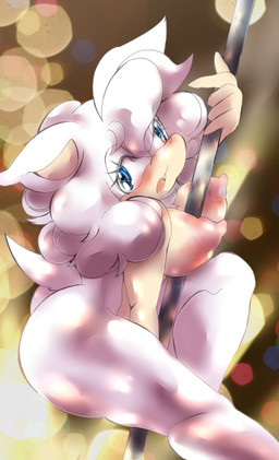 abstract_background anthro blush breasts dancing female fur hair looking_at_viewer nipples pole pole_dancing simple_background solo white_body white_fur white_hair kigekigahou sega sonic_the_hedgehog_(series) sophie_(argento) eulipotyphlan hedgehog mammal 2013